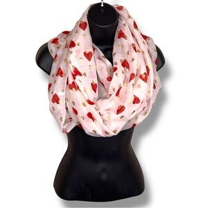 Heart Print Infinity Scarf White Red Gold Print Lightweight Hobby Lobby